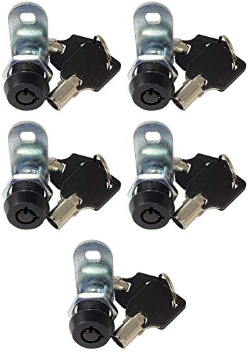 Admiral Locks Tubular Cam Lock, Keyed Alike Removable Key RV Compartment Storage Lock Cabinet Locks (Black Pack of 5, 5/8" 90°) - Image 1