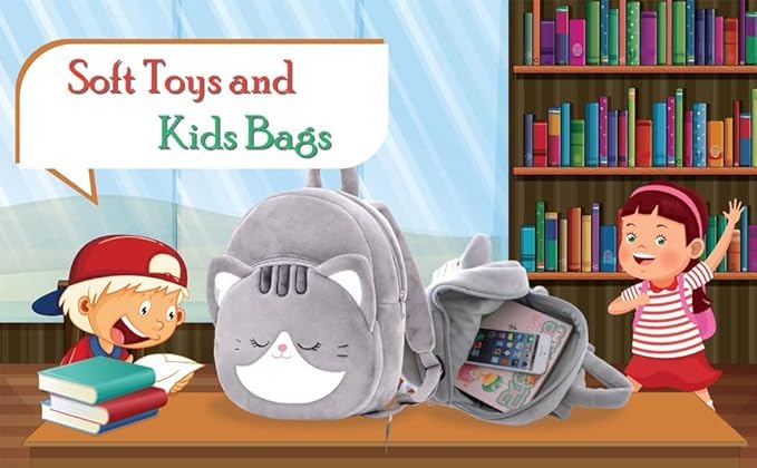 Frantic Kids Soft Animal Cartoon Travelling School Bag Soft Plush Backpacks Boys Girls Baby for 2 to 5 Years Baby/Boys/Girls Nursery(Grey_Cat) - Image 5