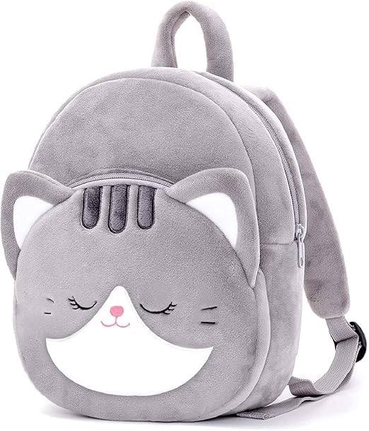 Frantic Kids Soft Animal Cartoon Travelling School Bag Soft Plush Backpacks Boys Girls Baby for 2 to 5 Years Baby/Boys/Girls Nursery(Grey_Cat) - Image 1