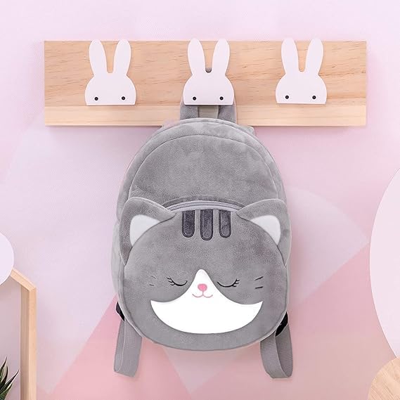 Frantic Kids Soft Animal Cartoon Travelling School Bag Soft Plush Backpacks Boys Girls Baby for 2 to 5 Years Baby/Boys/Girls Nursery(Grey_Cat) - Image 2
