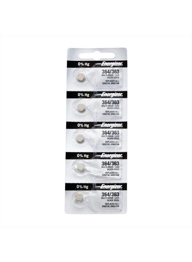 Energizer 364-363 بطارية منخفضة التفريغ 1.55 فولت (SR621SW) عبوة من 5 بطاريات.