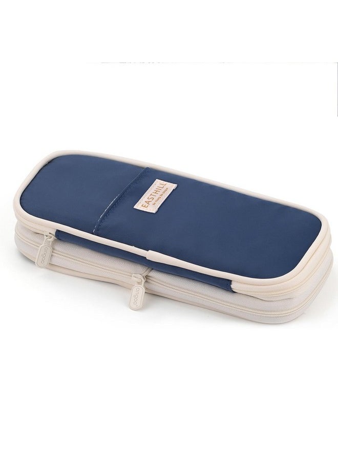 EASTHILL - Canvas Big Capacity Pencil Pen Case Office College School Large Storage High Capacity Bag Pouch Holder Box Organizer Light Blue (Blue) - Image 1
