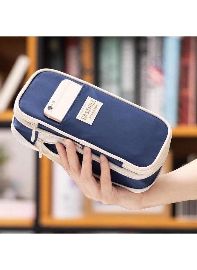 EASTHILL - Canvas Big Capacity Pencil Pen Case Office College School Large Storage High Capacity Bag Pouch Holder Box Organizer Light Blue (Blue) - Image 1