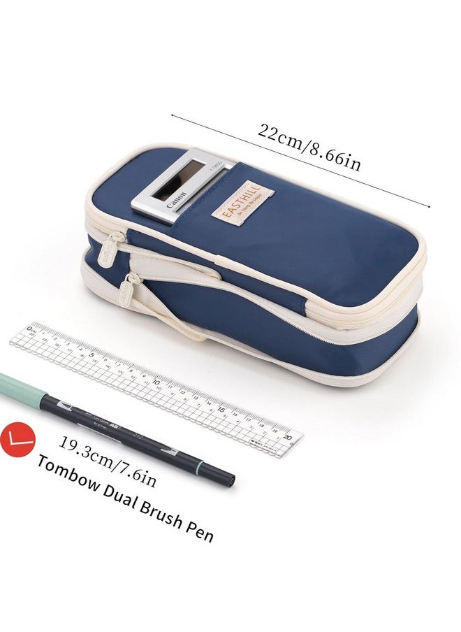 EASTHILL - Canvas Big Capacity Pencil Pen Case Office College School Large Storage High Capacity Bag Pouch Holder Box Organizer Light Blue (Blue) - Image 1