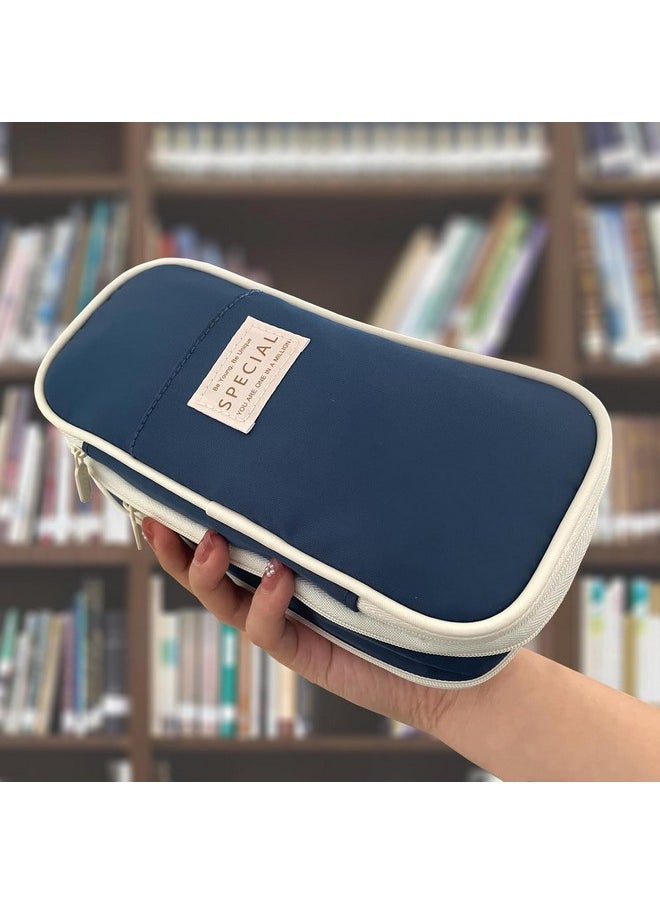 EASTHILL - Canvas Big Capacity Pencil Pen Case Office College School Large Storage High Capacity Bag Pouch Holder Box Organizer Light Blue (Blue) - Image 1