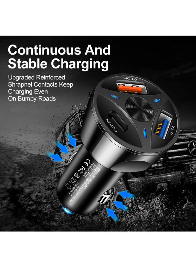 شوبي شاحن سيارة PD نوع-C 3 في 1 شحن فائق السرعة & محطة شاحن سيارة USB 2 منافذ QC3.0 لأجهزة اللابتوب والهواتف - Image 5