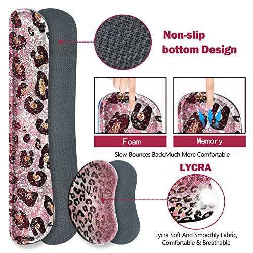 ARTSO Extended Gaming Mouse Pad Set, Keyboard Wrist Rest Support Pad + Wrist Cushion + XXL Large Mouse Pad + Coaster, Stitched Edge, Non-Slip, Memory Foam Desk Mat, Pink Leopard Print - Image 4