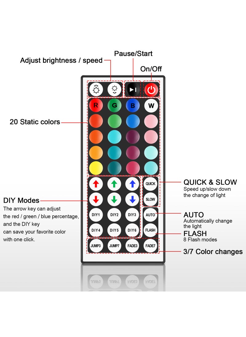 VIPMOON VIPMOON 44 Key IR RGB LED Strip Light Remote Controller, DC 5V-24V 4PIN Wireless Led Light Remote Replacement for SMD 5050 3528 2835 Adjust Speed/Brightness/Color  - Image 5