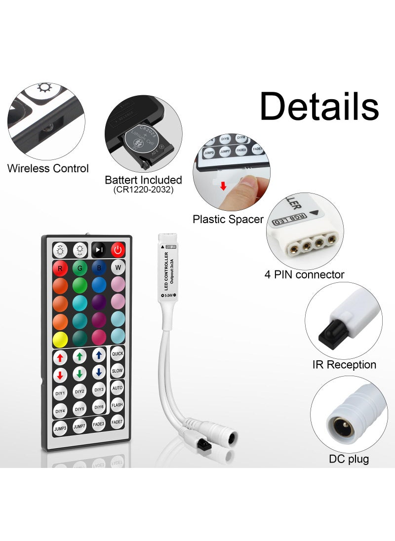 VIPMOON VIPMOON 44 Key IR RGB LED Strip Light Remote Controller, DC 5V-24V 4PIN Wireless Led Light Remote Replacement for SMD 5050 3528 2835 Adjust Speed/Brightness/Color  - Image 4
