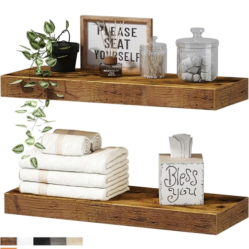 QEEIG Bathroom Shelves Floating Shelves for Wall Shelf Over Toilet Small Wall Mounted Farmhouse Decor 16 inch Set of 2, - Image 1