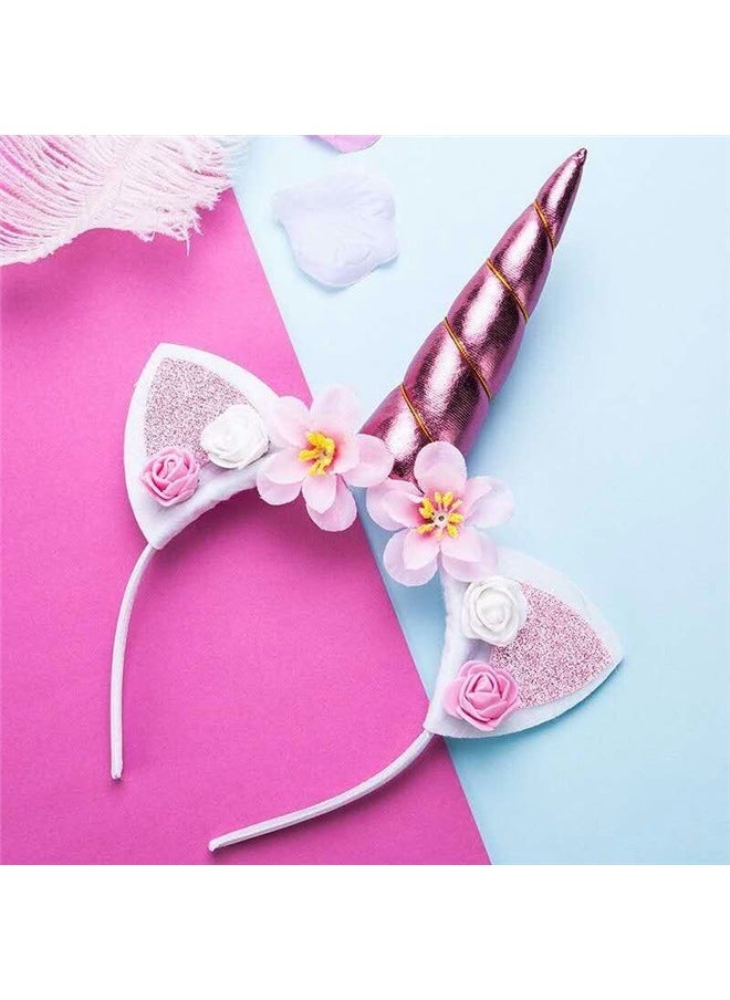 yongsheng Unicorn Cat Ear Headband Pink/White，The Crafty Owl Unicorn Horn Hat Party Hair Accessories Headband for Party, Festivals  - Image 2