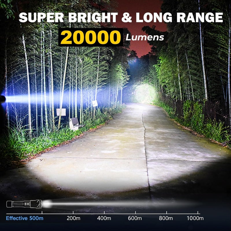 LETOUR LED Torch Rechargeable 20000 Lumens Super Bright Adjustable Focus Flashlight, 7 Light Modes IPX6 Waterproof Powerful Handheld Flash Light for Power Cuts, Emergency, Camping, Hiking, Outdoor - Image 2