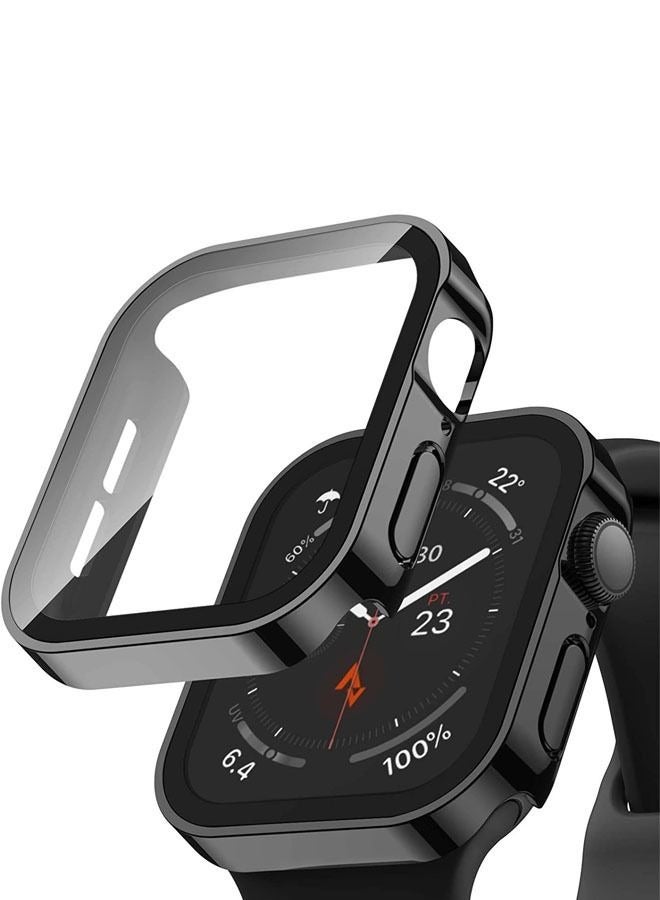 جراب واقٍ للشاشة مضاد للخدش من سلسلة Apple Watch 8/7 45 ملم مع فيلم مقوى عالي الدقة ، جهاز كمبيوتر صلب وفيلم فائق النحافة حساس للمس ، غطاء شاشة كاملة ، واقي خالٍ من الفقاعات أسود - Image 1