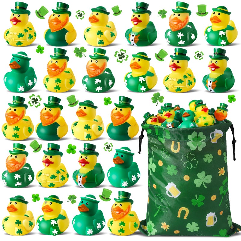 ANGGIKO 24 Pcs St Patricks Day Rubber Ducks with a St Patrick Bag Green Rubber Lucky Ducks for St Patricks Day Party Favors Fun St Patricks Toys Gifts Bulk for Kids Classroom Kids Ducks Bath Toys - Image 3