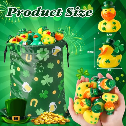 ANGGIKO 24 Pcs St Patricks Day Rubber Ducks with a St Patrick Bag Green Rubber Lucky Ducks for St Patricks Day Party Favors Fun St Patricks Toys Gifts Bulk for Kids Classroom Kids Ducks Bath Toys - Image 5