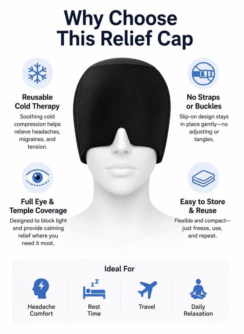 Leoxol Migraine Relief Cap | Cooling Headache Relief Hat | Reusable Gel Ice Head Wrap | Stretchable Cold Therapy Eye Mask For Migraine Tension Stress - Image 4