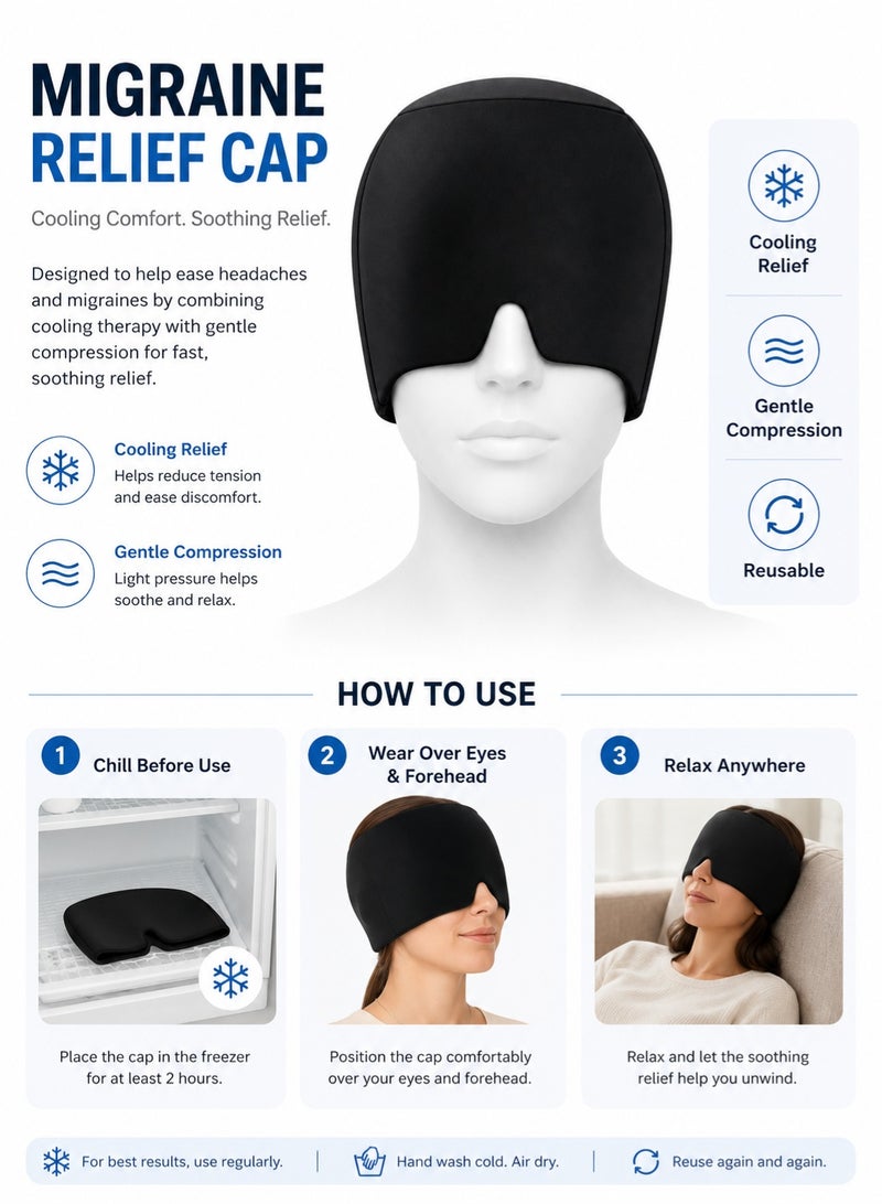 Leoxol Migraine Relief Cap | Cooling Headache Relief Hat | Reusable Gel Ice Head Wrap | Stretchable Cold Therapy Eye Mask For Migraine Tension Stress - Image 5