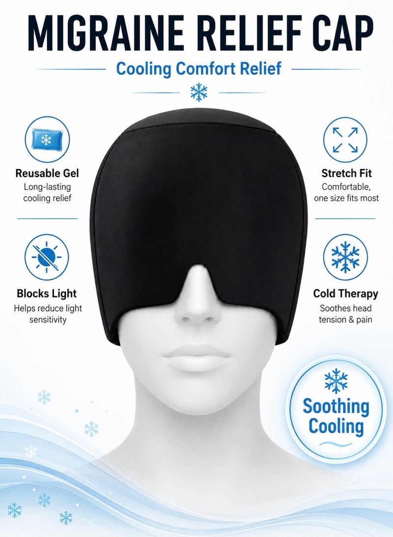 Leoxol Migraine Relief Cap | Cooling Headache Relief Hat | Reusable Gel Ice Head Wrap | Stretchable Cold Therapy Eye Mask For Migraine Tension Stress - Image 1