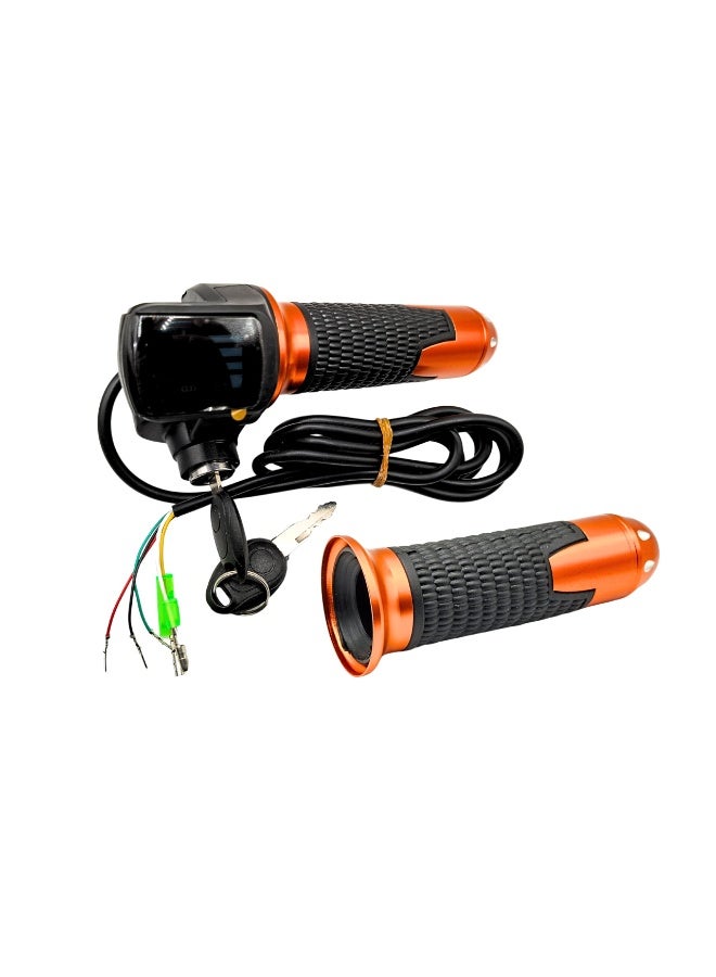 Fukukawa Electric Bike Throttle with LCD Display and Key Lock 5 Wire Twist Accelerator Grip Set for E Bikes Electric Scooters Delivery Bikes Black Orange - Image 1