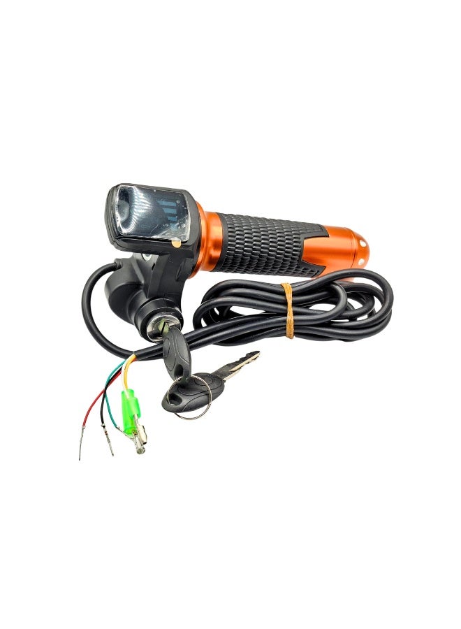 Fukukawa Electric Bike Throttle with LCD Display and Key Lock 5 Wire Twist Accelerator Grip Set for E Bikes Electric Scooters Delivery Bikes Black Orange - Image 2