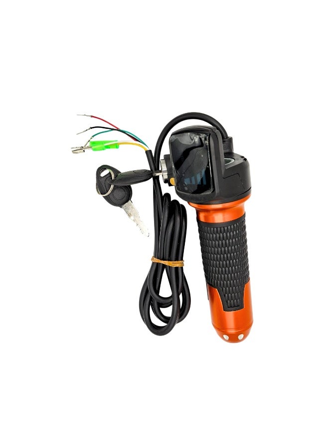 Fukukawa Electric Bike Throttle with LCD Display and Key Lock 5 Wire Twist Accelerator Grip Set for E Bikes Electric Scooters Delivery Bikes Black Orange - Image 3