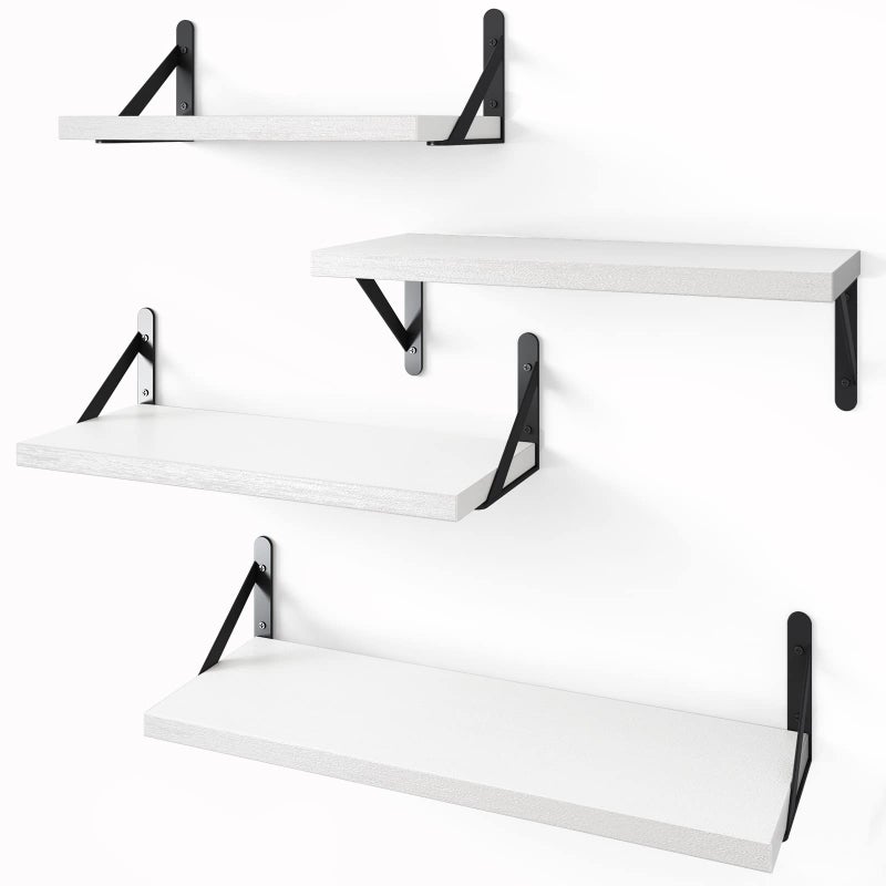 YGEOMER Floating Shelves for Wall Different Sizes White Wall Shelves for Living Room Bathroom Bedroom Kitchen Home Decor Set of 4