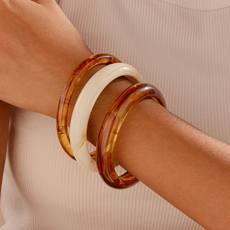 SYGY 4PCS Chunky Acrylic Bangles Bracelets for Women, Geometric Acrylic Resin Wide Thin Bangle Bracelet, Geometric Round Wristbands, Plastic Bracelet for Women - Image 4