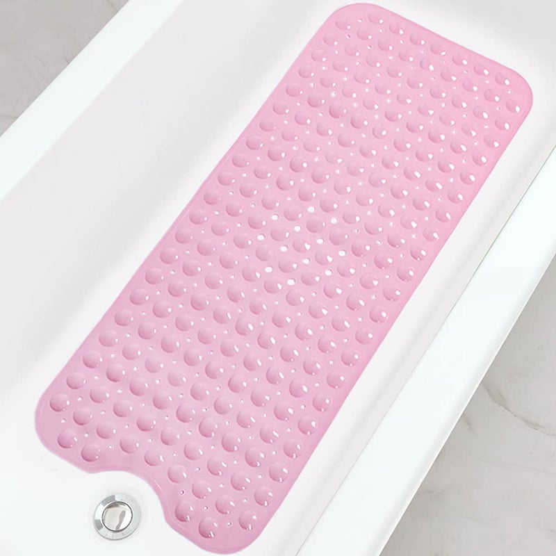 Linoows Bathtub and Shower Mats Extra Long NonSlip Bath Tub Mat 39 x 16 Inch Machine Washable Bathmat with Suction Cups  Drain Holes for Bathroom Floor Pink