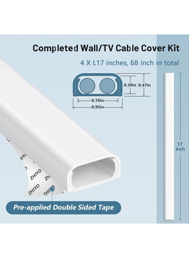 Cable Hider Raceway Kit, 68in Wire Hiders for TV on Wall, Paintable Cord Cover Channel, Cord Hider for Wall Mounted TV in Home Office, 4X L17in X W0.95in X H0.47in, Black - Image 4