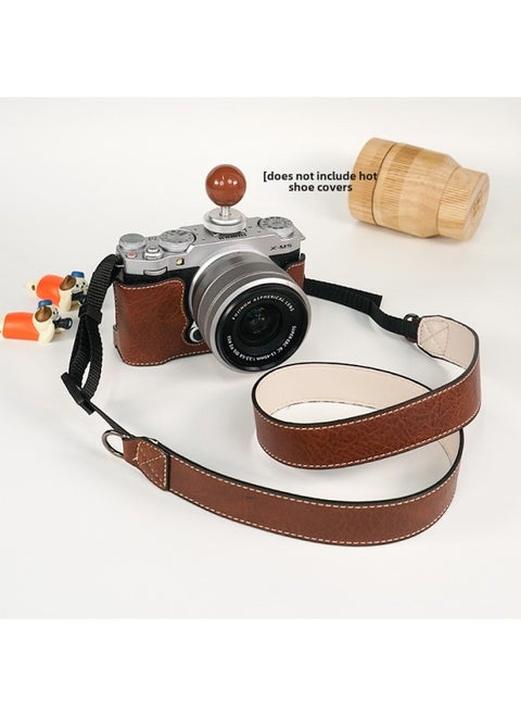 Suitable For Fuji XS20 Protective Case XT30 Second Generation Camera Bag XT5 Base XM5 Leather Case XT20/XS10 Case-Color:D: Xm5 Litchi Pattern Base [brown + Shoulder Strap] (excluding Hot Shoe Cover)