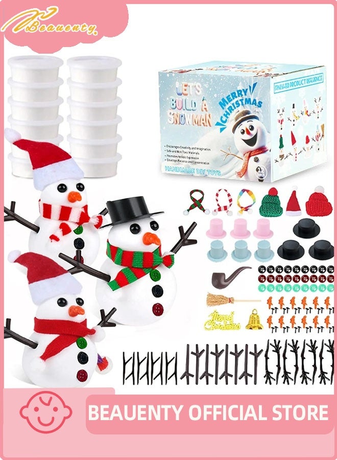 Beauenty 12 Pack Snowman Craft Set, 131 Pcs Christmas DIY Gift Winter Air Dry Stuff Kit Creative Indoor Party Decorations - Image 1