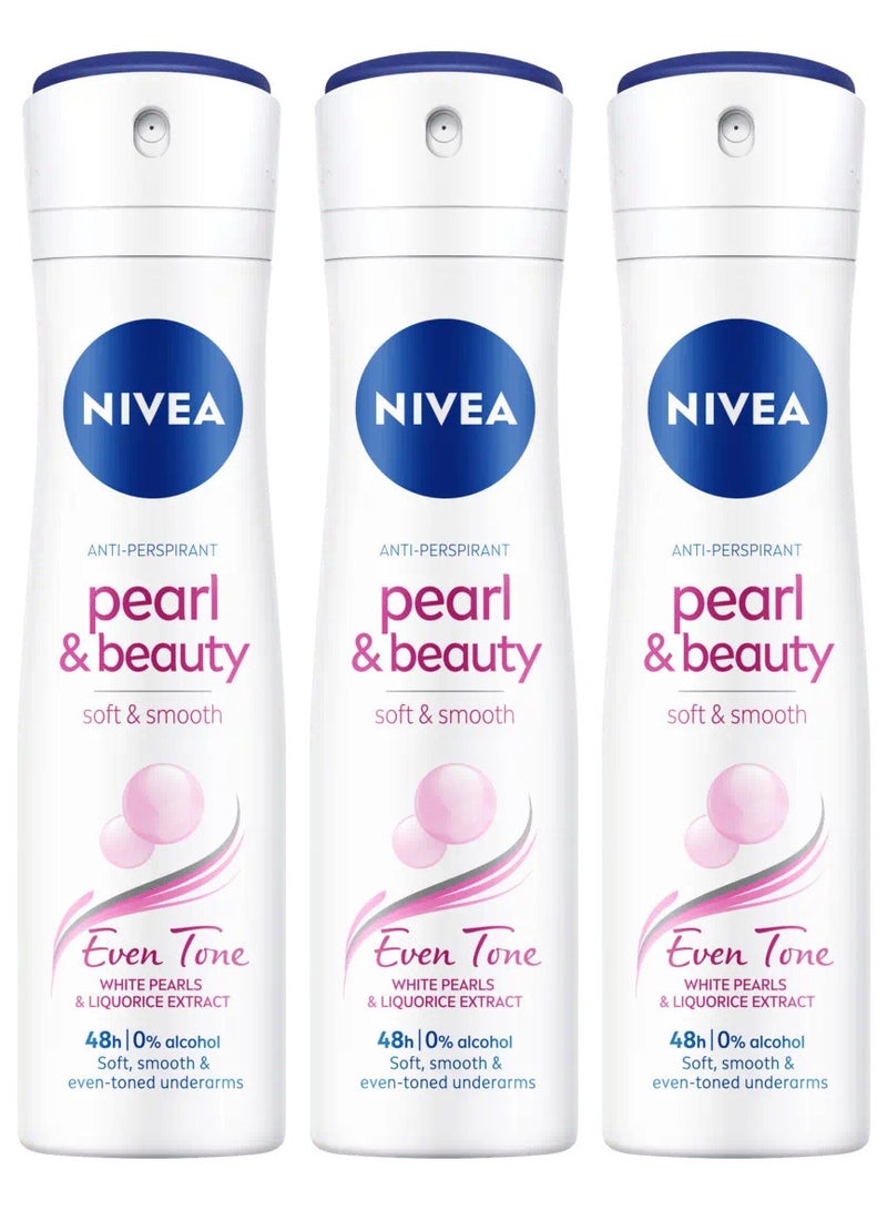 Nivea Pack Of 3 Nivea Pearl And Beauty Antiperspirant For Women Extracts Spray 150ml - Image 1