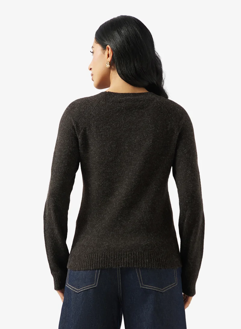 فيرو مودا بلوزة دوفي بأكمام طويلة وياقة دائرية