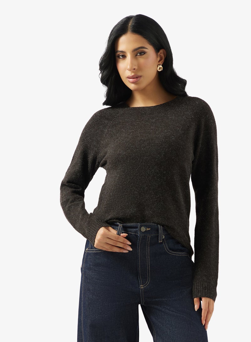 فيرو مودا بلوزة دوفي بأكمام طويلة وياقة دائرية - Image 1