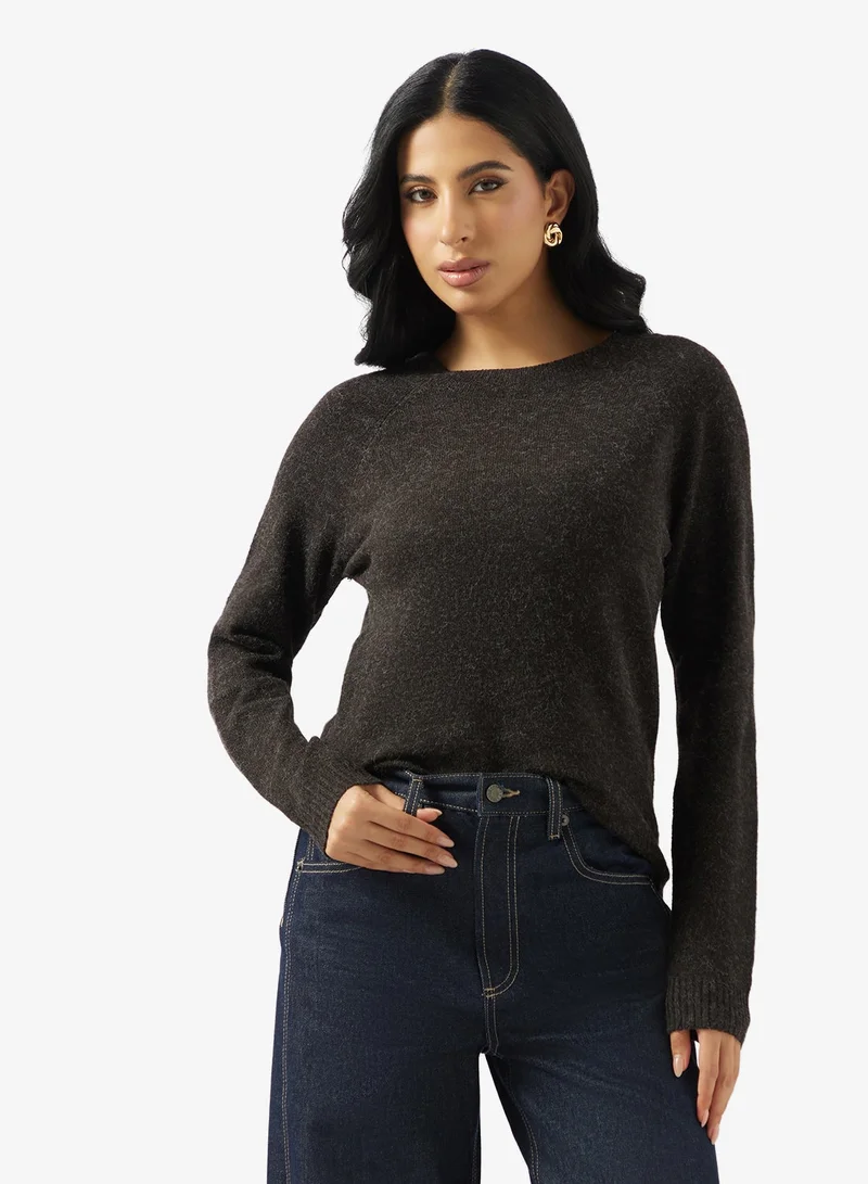 فيرو مودا بلوزة دوفي بأكمام طويلة وياقة دائرية