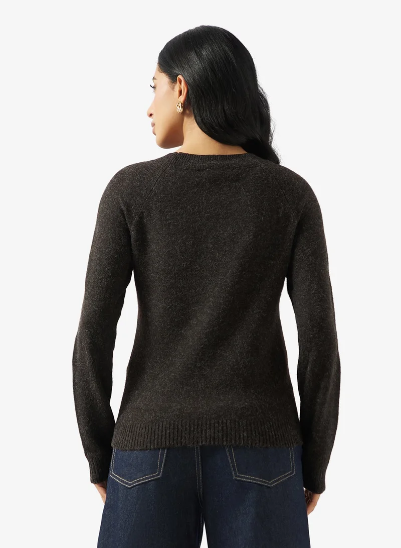 فيرو مودا بلوزة دوفي بأكمام طويلة وياقة دائرية