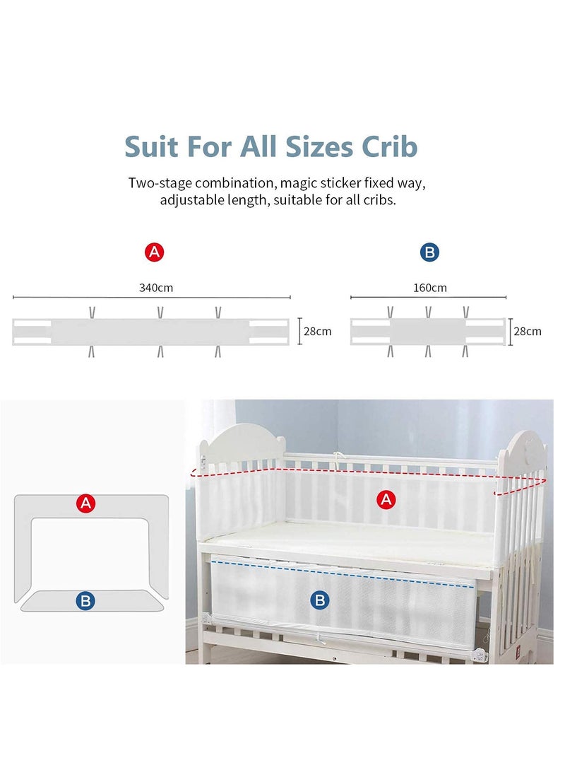Generic - Baby Crib Bumper Set - Breathable Mesh Bedside Protector, Anti-Collision Cotton Cot Liner, Baby Bed Rail Guard, Bedside Safety Fence, 2 Pieces - 340x28cm + 160x30cm, Newborn Baby Bed Safety Protector - Image 1