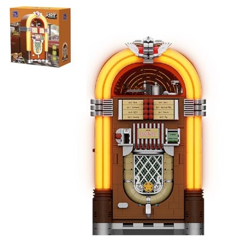 PANTASY Retro Jukebox Building Kit with Coin Sound Function Mechanical Music Box Model with Acrylic Records Recording Studio Minifigure Collectible Construction Toy Gift for Adults and Teens - Image 1