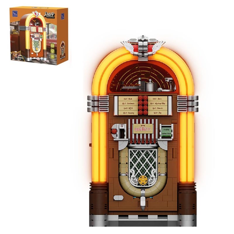PANTASY Retro Jukebox Building Kit with Coin Sound Function Mechanical Music Box Model with Acrylic Records Recording Studio Minifigure Collectible Construction Toy Gift for Adults and Teens - Image 2
