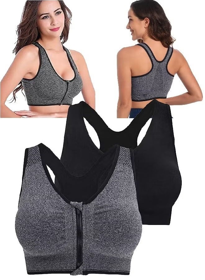 Women's Zip Front Closure Sports Bra - Seamless Wirefree Post Surgery Zipper Padded Racerback Workout Gym Yoga Bras(XXXL)  - Image 1