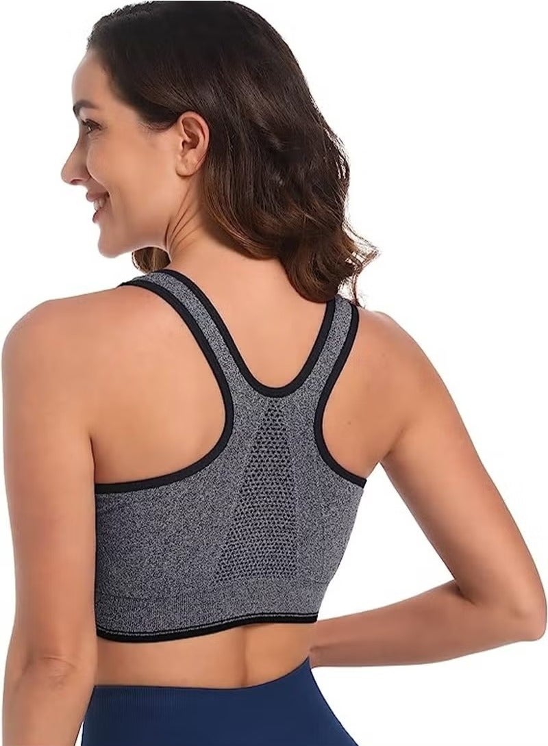 Women's Zip Front Closure Sports Bra - Seamless Wirefree Post Surgery Zipper Padded Racerback Workout Gym Yoga Bras(XXXL)  - Image 4