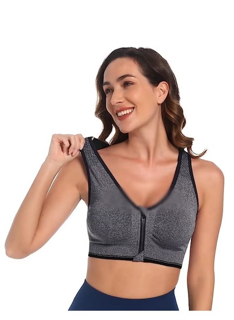 Women's Zip Front Closure Sports Bra - Seamless Wirefree Post Surgery Zipper Padded Racerback Workout Gym Yoga Bras(XXXL)  - Image 5