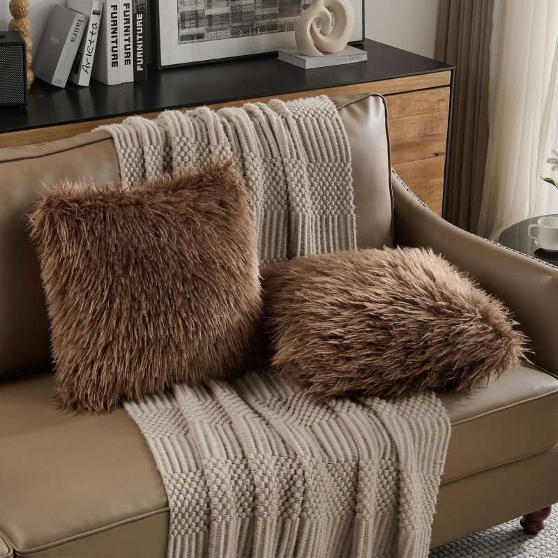 FUTEI Dark Brown Decorative Throw Pillow Covers 18x18 Inch Set of 2,Soft Faux Fine Wool Textured Cushion Case,Luxury Home Decor for Couch Bed Living Room - Image 4
