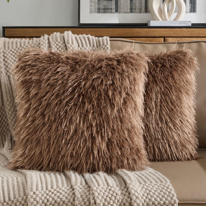 FUTEI Dark Brown Decorative Throw Pillow Covers 18x18 Inch Set of 2,Soft Faux Fine Wool Textured Cushion Case,Luxury Home Decor for Couch Bed Living Room - Image 1