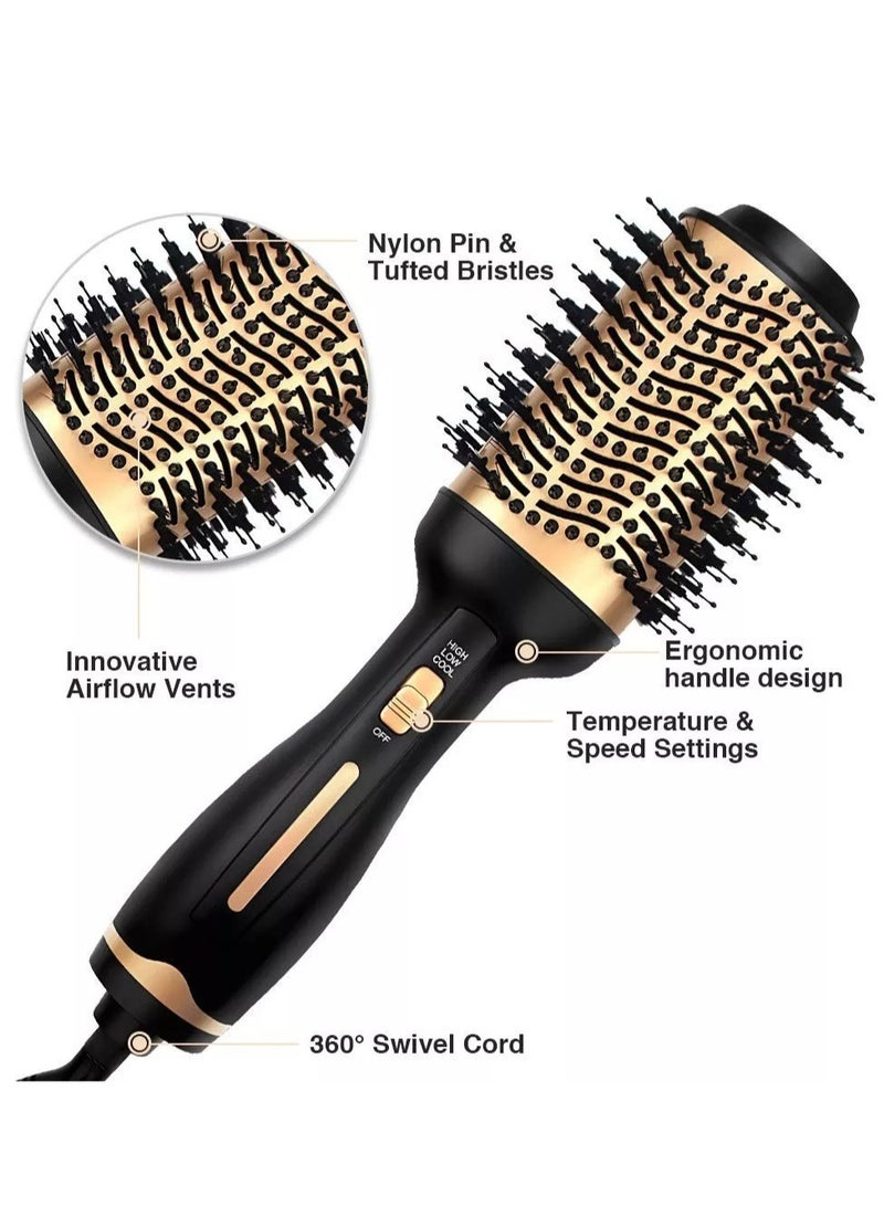 ELTRAZONE Hot Air Brush, 4 in 1 Hair Dryer Brush & Volumizer, One Step Blow Dryer Suitable for Straight and Curly Hair, Ceramic Coating Achieve Salon Styling at Home 1000W, Gold/Black - Image 2