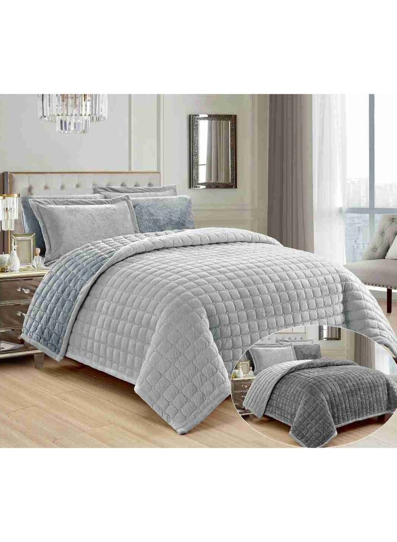 Bedspread set for one and a half people, plain, soft, winter, 4 pieces, quilt size 200 x 170 cm, microfiber - Image 1