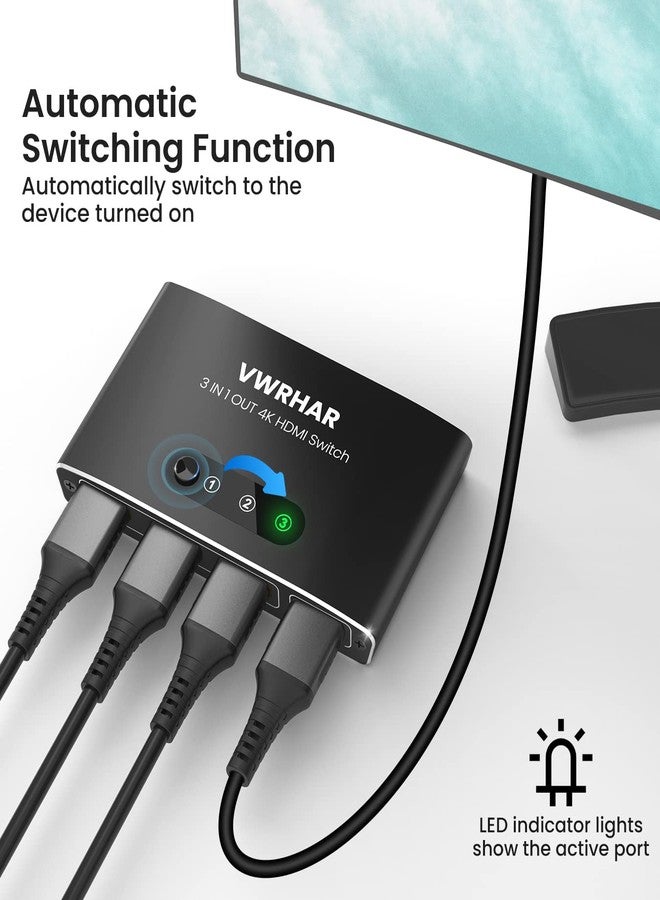VWRHar HDMI 3x1 Switch with Remote - Aluminum 4K 3D HDMI Splitter for PS5/Xbox/TV, Works with Laptop/PC/DVD/Blu-Ray - Image 4