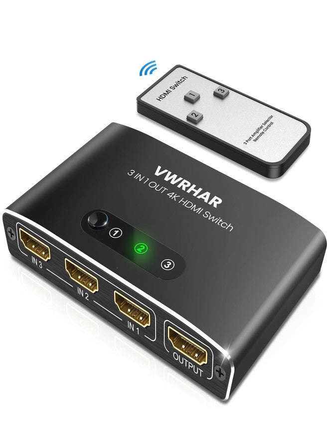 VWRHar HDMI 3x1 Switch with Remote - Aluminum 4K 3D HDMI Splitter for PS5/Xbox/TV, Works with Laptop/PC/DVD/Blu-Ray - Image 1
