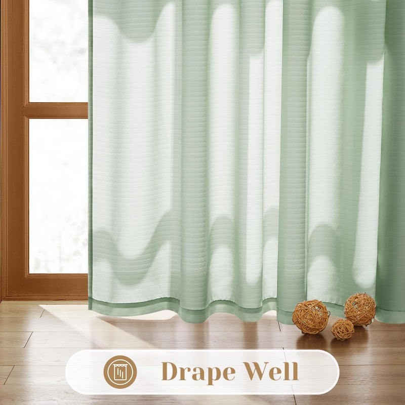 HOMEIDEAS HOMEIDEAS Non-See-Through Sage Green Privacy Sheer Curtains 52 X 45 Inches Long 2 Panels Set  Fish Bone Pattern Semi Sheer Curtains Light Filtering Window Curtains Drapes for Bedroom Living Room - Image 4