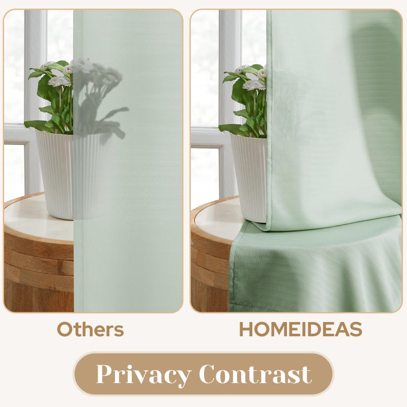 HOMEIDEAS HOMEIDEAS Non-See-Through Sage Green Privacy Sheer Curtains 52 X 45 Inches Long 2 Panels Set  Fish Bone Pattern Semi Sheer Curtains Light Filtering Window Curtains Drapes for Bedroom Living Room - Image 3